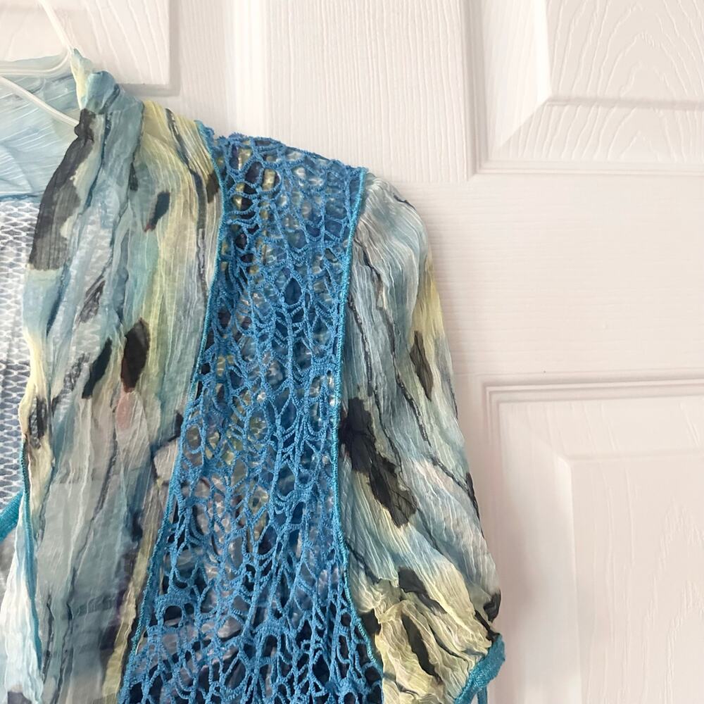 Fleur de Lis Vintage Y2K 2000s Faux Layered Crochet Vest Tunic Colorful Grunge L - Picture 5 of 9